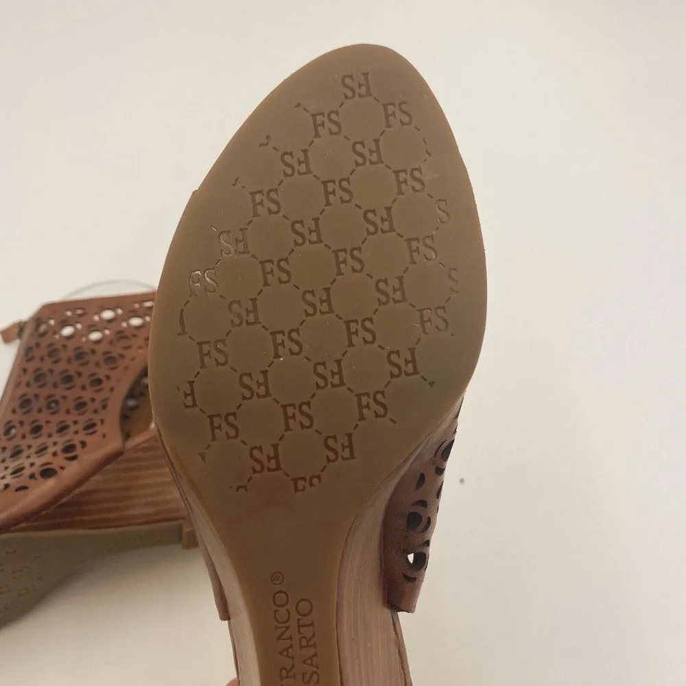 Franco Sarto Brown Laser Cut Leather Open Toe Wedge Booties Womens Size 6.5M - Image 7