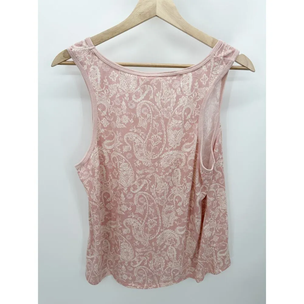 Lucky Brand Pajamas Women XL Pink Cream Paisley Print Tank Top Drawstring Pants - Image 2