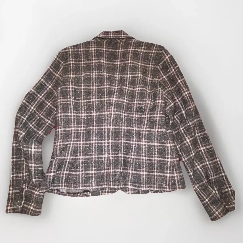 Calvin Klein Jeans Women’s Large Plaid Blazer Jacket Brown Preppy Dark Academia - Image 2