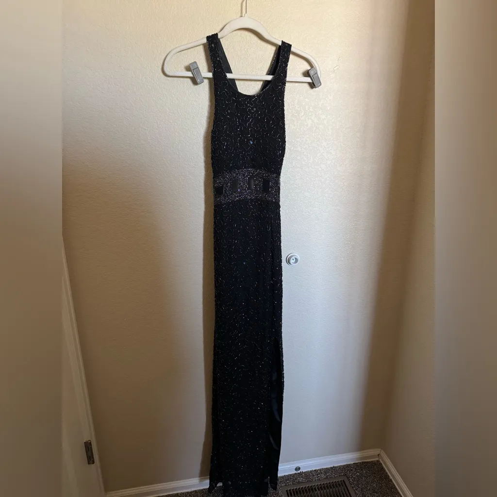 Vintage 90s‎ Y2K Silk Beaded Prom Gown Dress Sz XS High Neck Open Back - Image 2