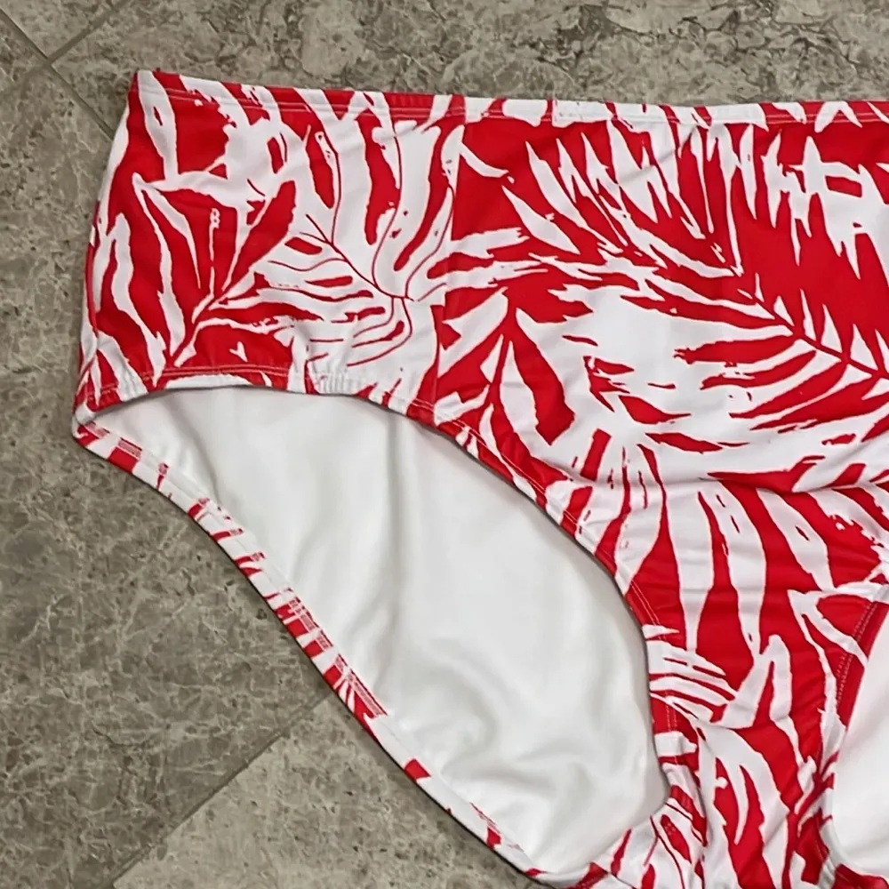 Red White Palm Leaf EVRI Swim Bottoms NEW Size 3X - Image 3