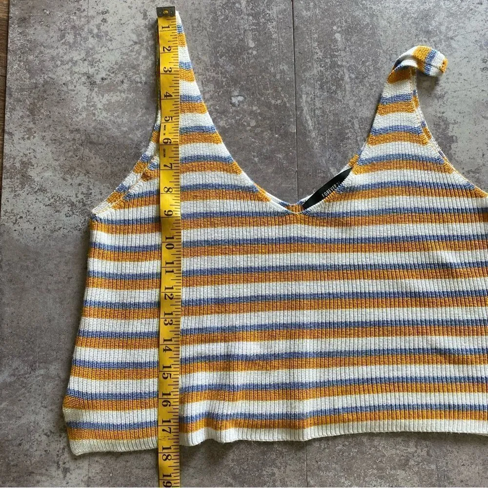 Forever 21 Crop Top Ribbed Stripe V Neck Mustard Periwinkle - Image 8