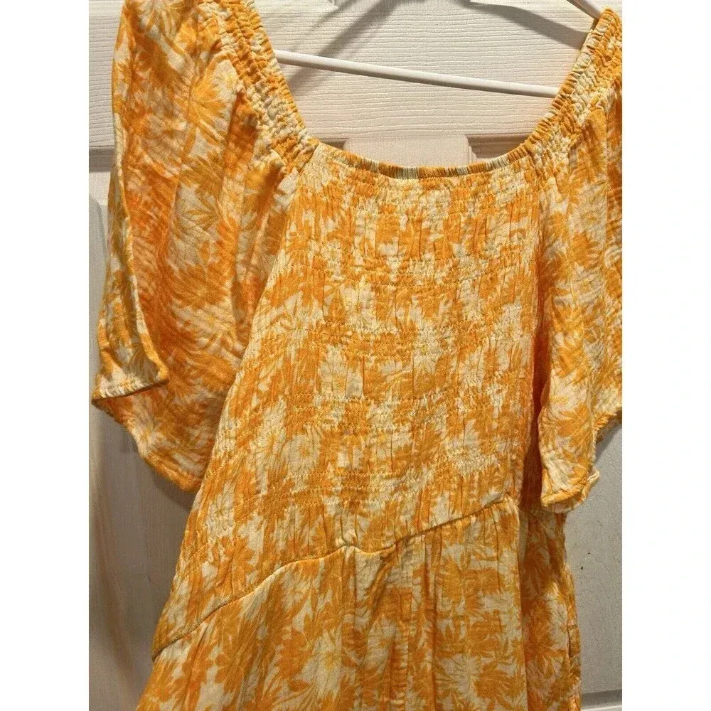 Terra Sky Fit & Flare Flutter Sleeve Smocked Dress Sz 14 0X Orange White‎ Floral - Image 9