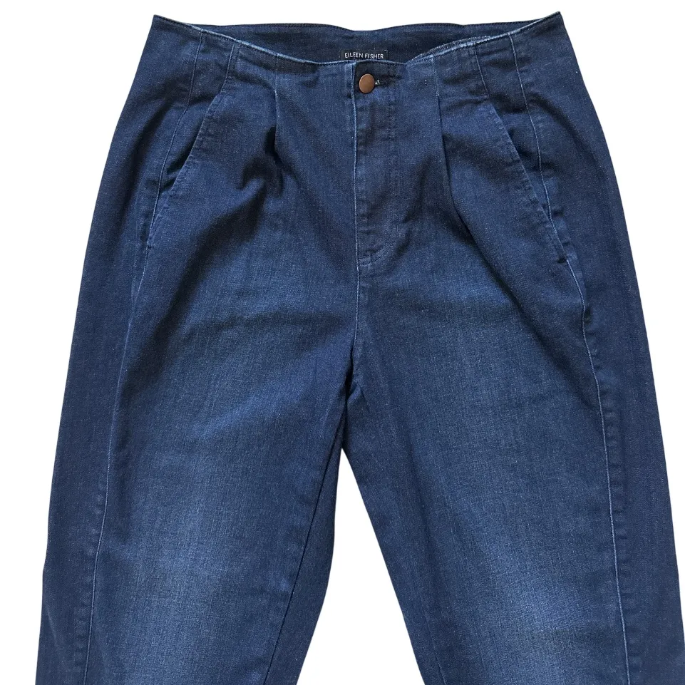 Eileen Fisher Sz 6 Tapered Pant Organic Cotton Stretch Ankle Jeans Dark Wash - Image 5