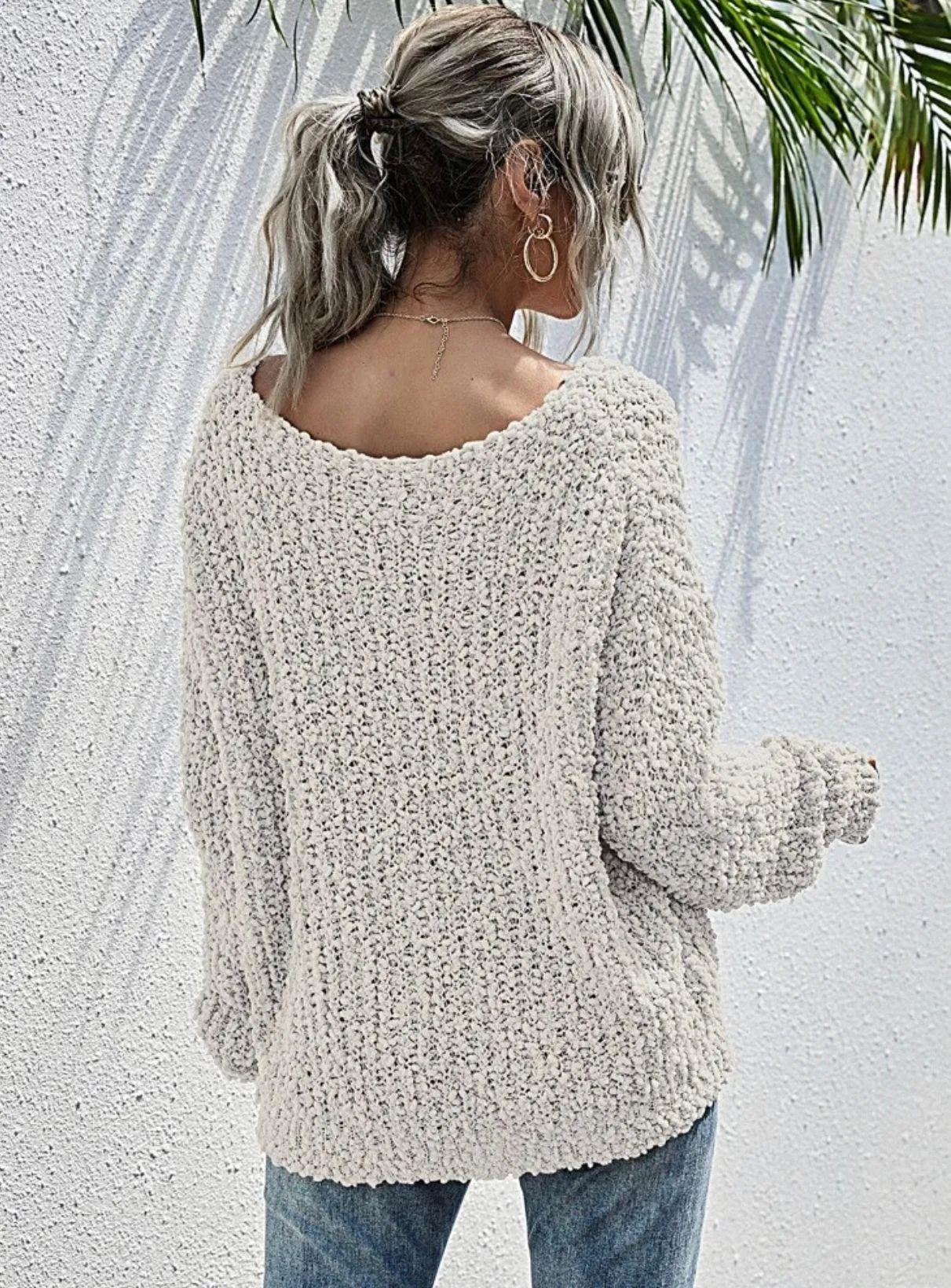 SheIn Drop Shoulder Popcorn Knit Sweater - Image 2