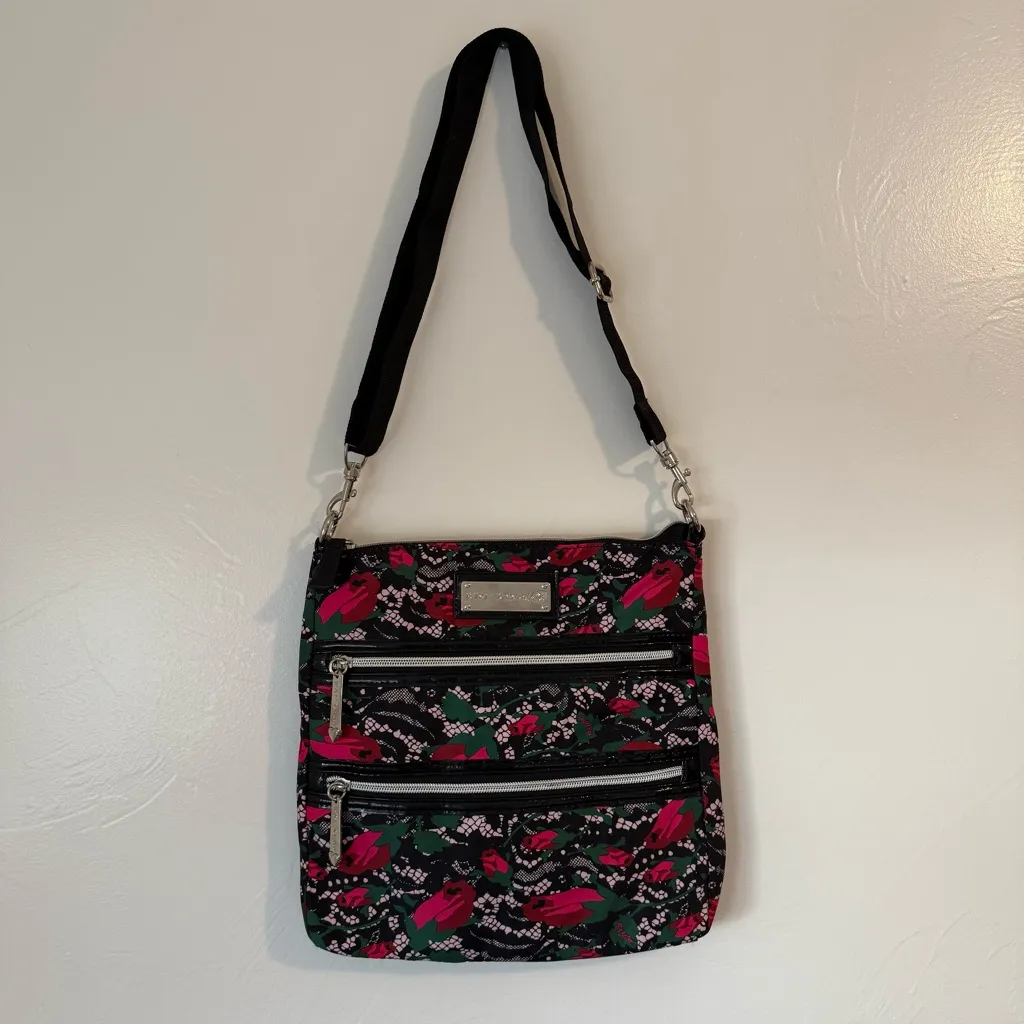 Betsey Johnson Triple Zip Rose & Lace Print Crossbody Bag - Image 8