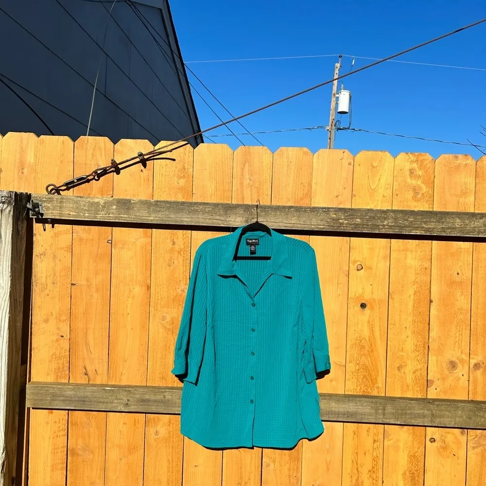 Maggie Barnes blouse blue stripe button down‎ vintage size 18/20W lightweight - Image 3