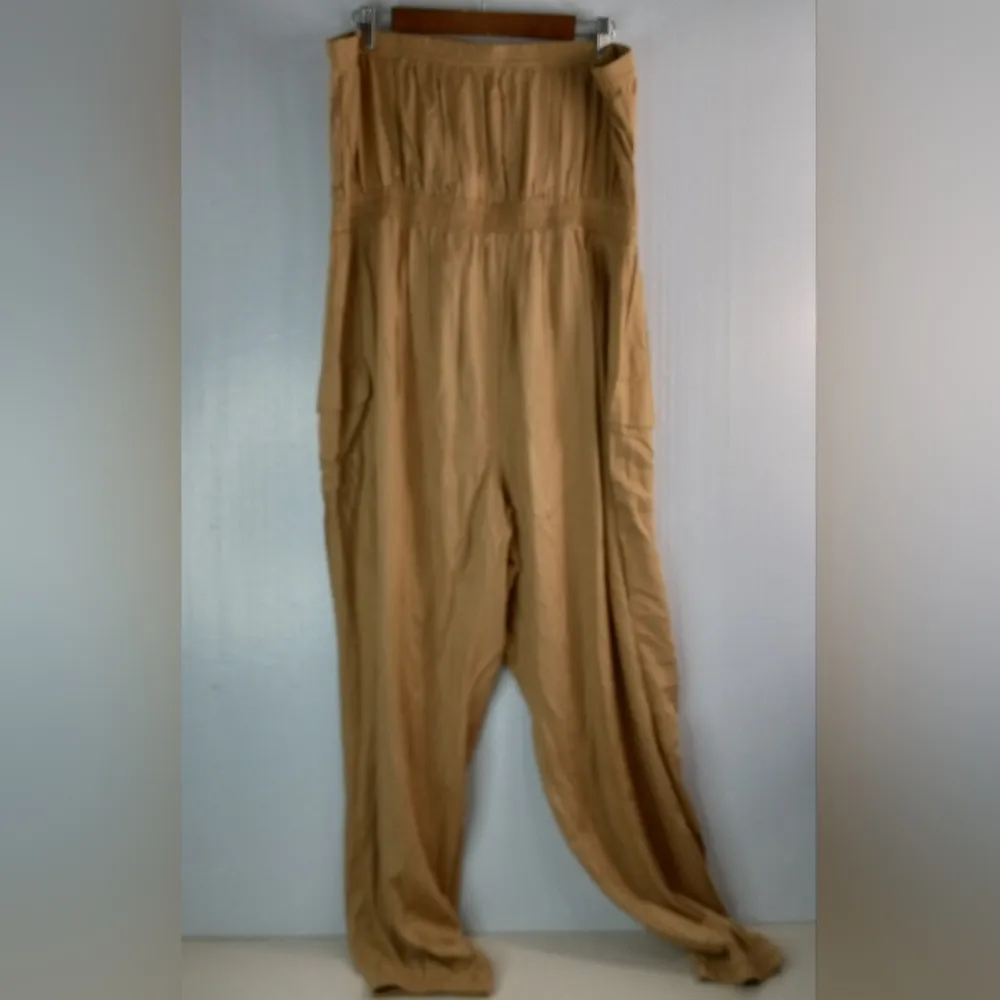 Jolie & Joy 1X Strapless Safari Cargo Jumpsuit in Soft Golden Beige Tan - Image 2