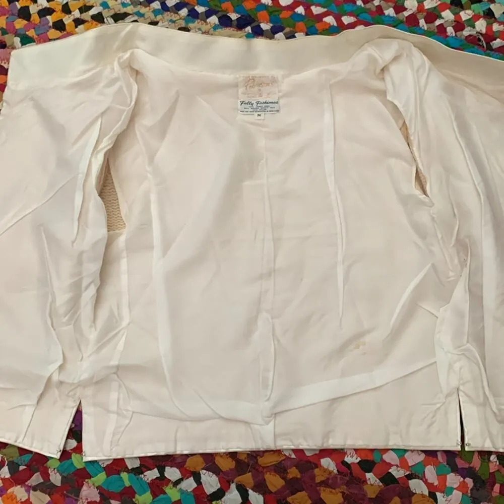 Vintage 50s/60s Robinson’s British Colony Cream Knit Cropped Hostess Sweater Size M - Image 6