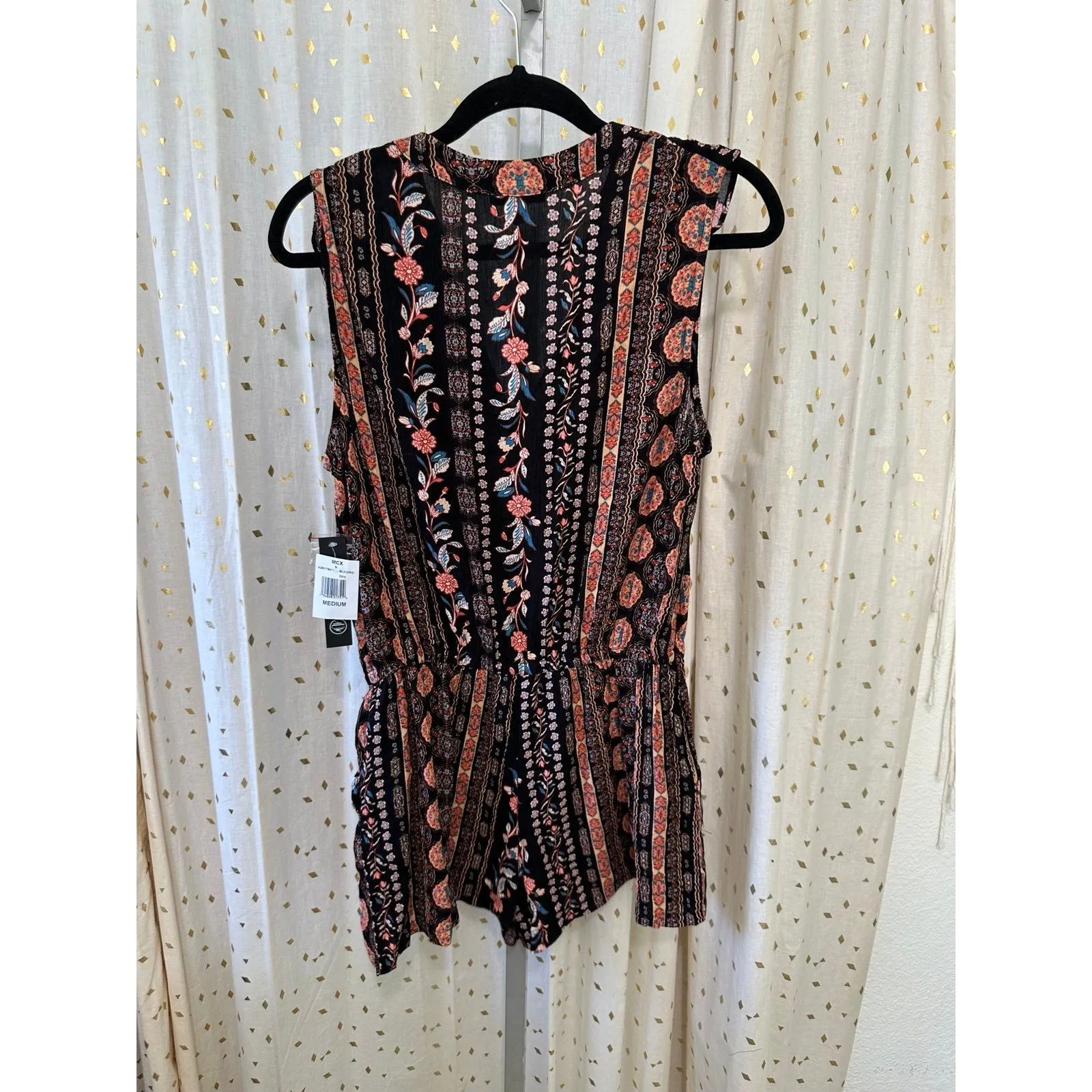 NWT As U Wish Medallion Floral Paisley Crinkle Drawstring Waist Playsuit Romper - Image 4