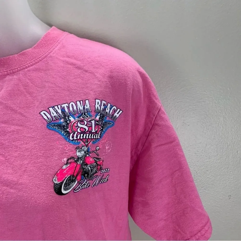 Disneyland Walt Disney Daytona Beach 2022 Graphic T-shirt Pink Bike Week Medium - Image 5