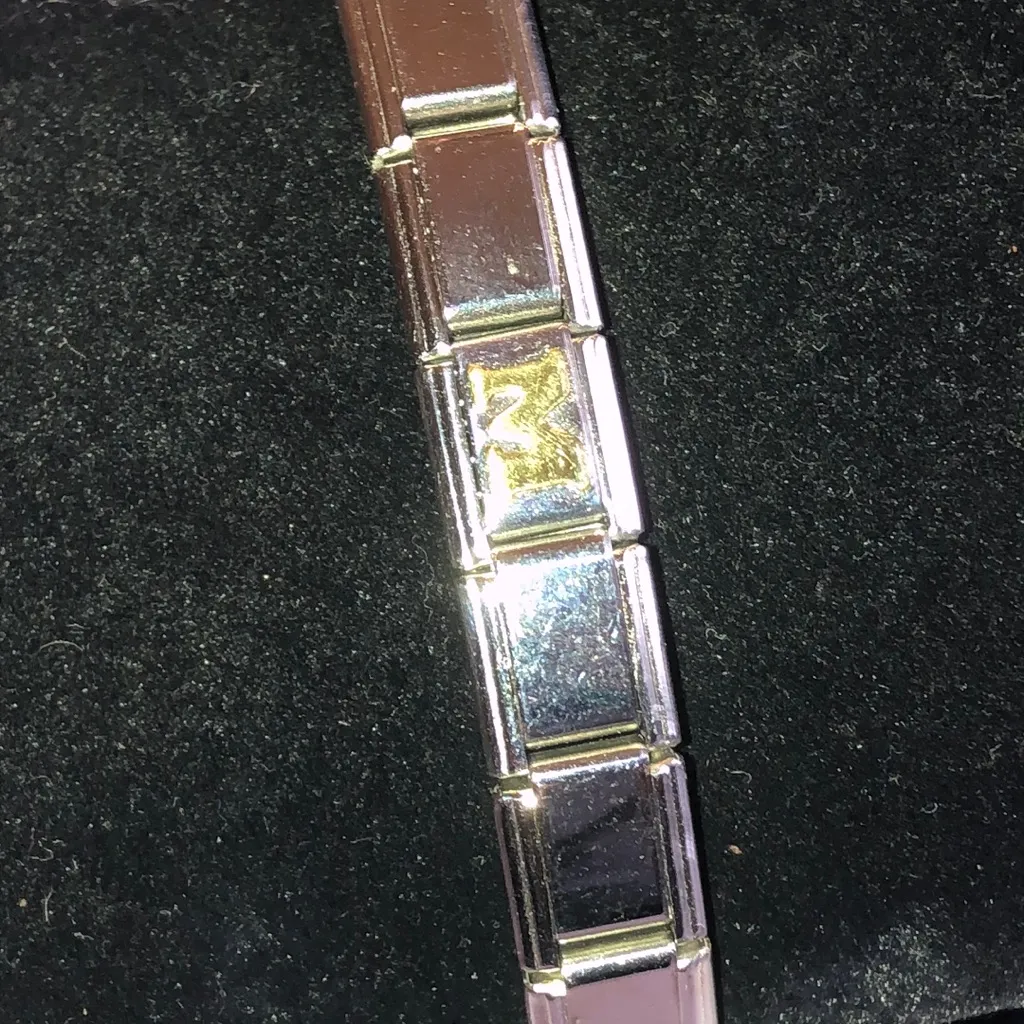 Silver Tone Flower Initial M Stretchy Charm Bracelet - Image 4