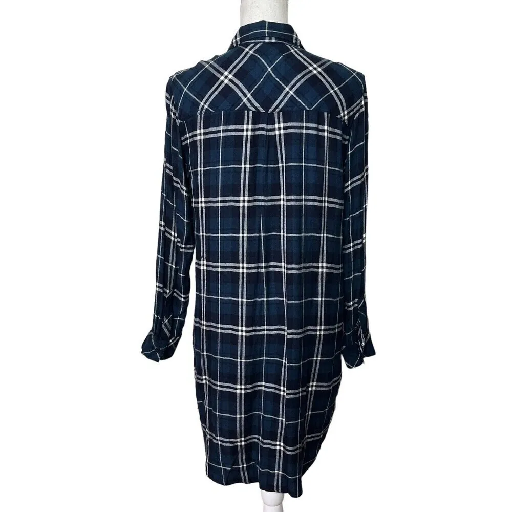 RAILS Bianca Shirt Dress Size Small Plaid Rayon Long Sleeve Mini Button Down - Image 4