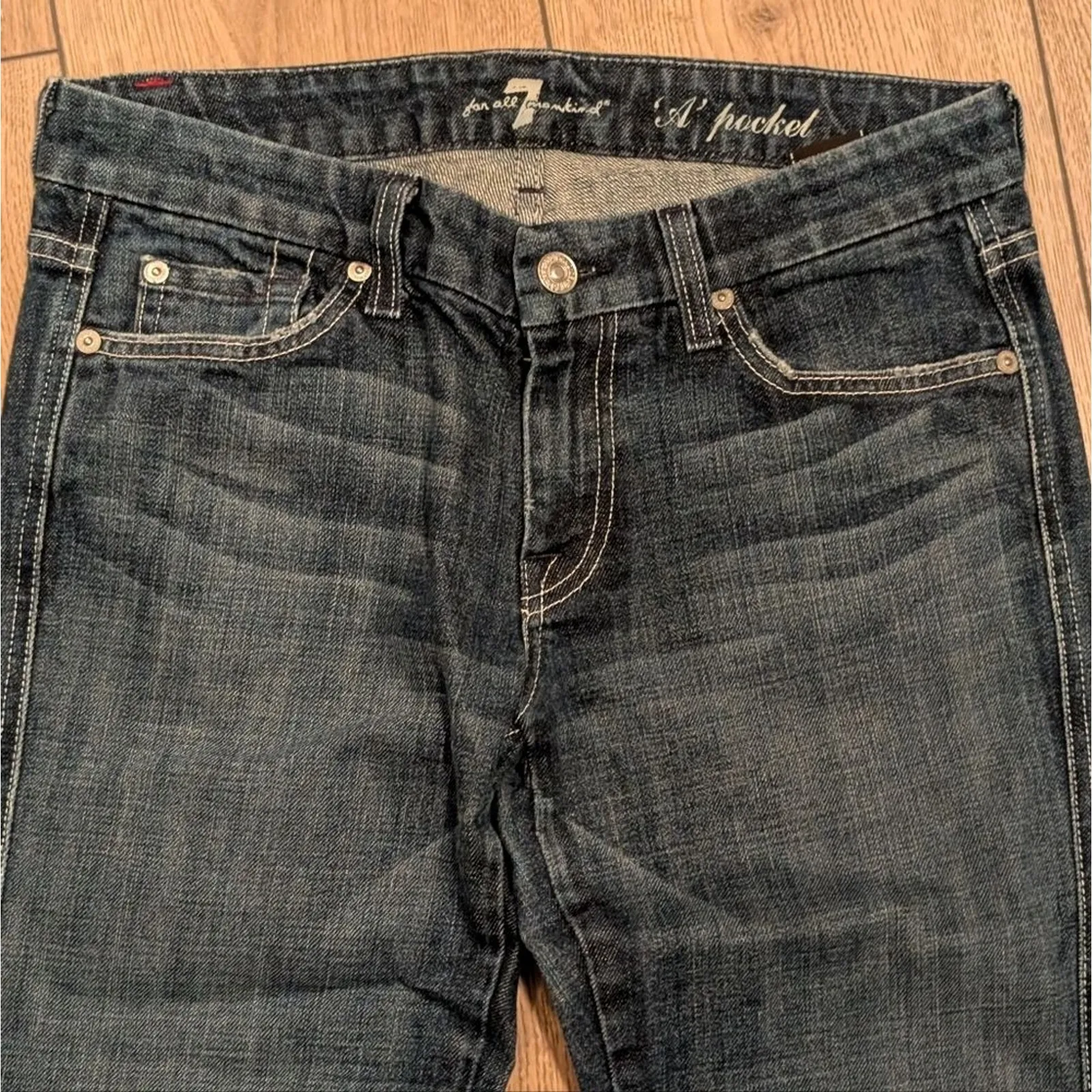 7‎ For All Mankind A Pocket Jeans Womens 28 Designer Denim Faded Wash Bootcut - Image 3