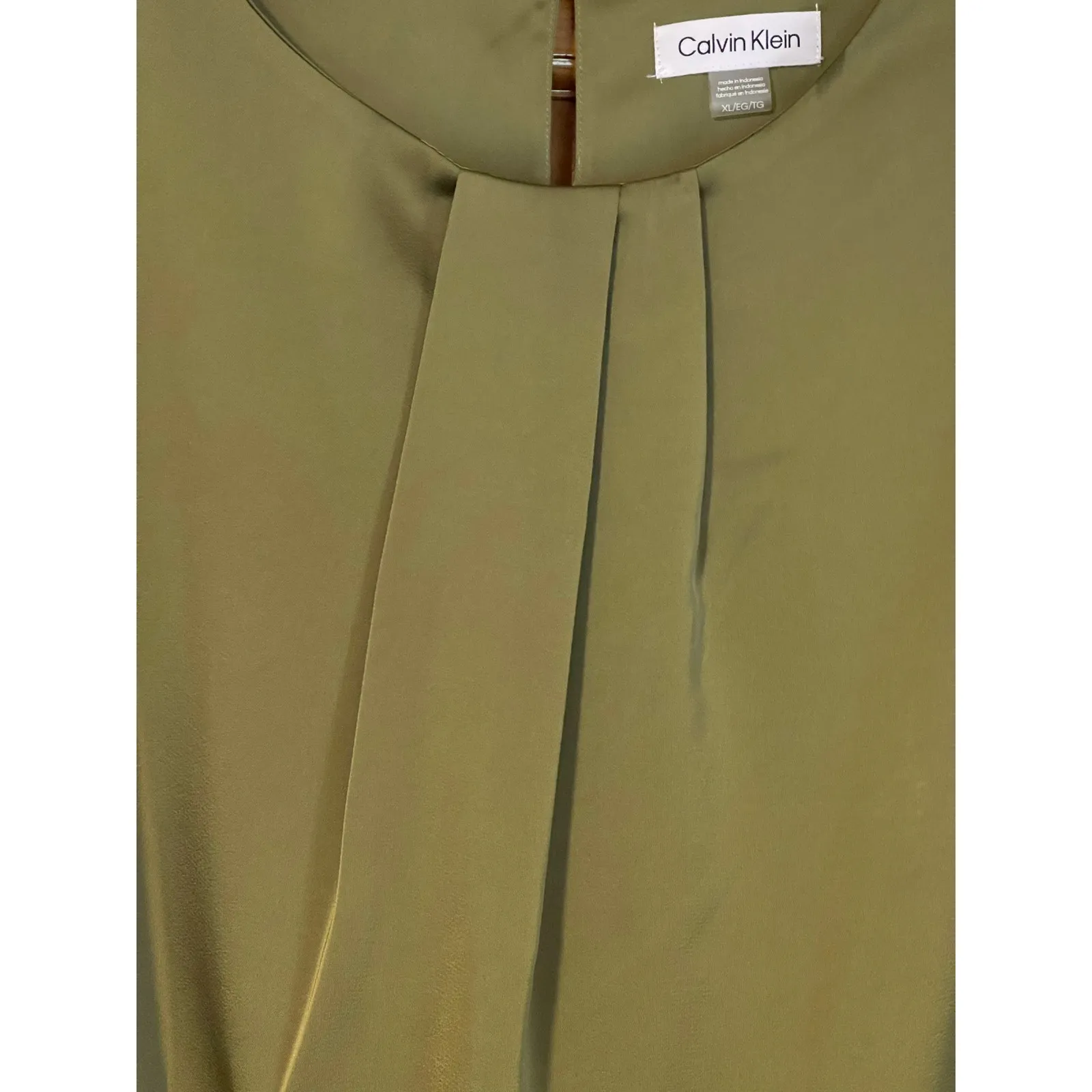 Calvin Klein Size XL NWT Womens Olive Green Pleated Crew Neck Cap Sleeve Blouse - Image 3