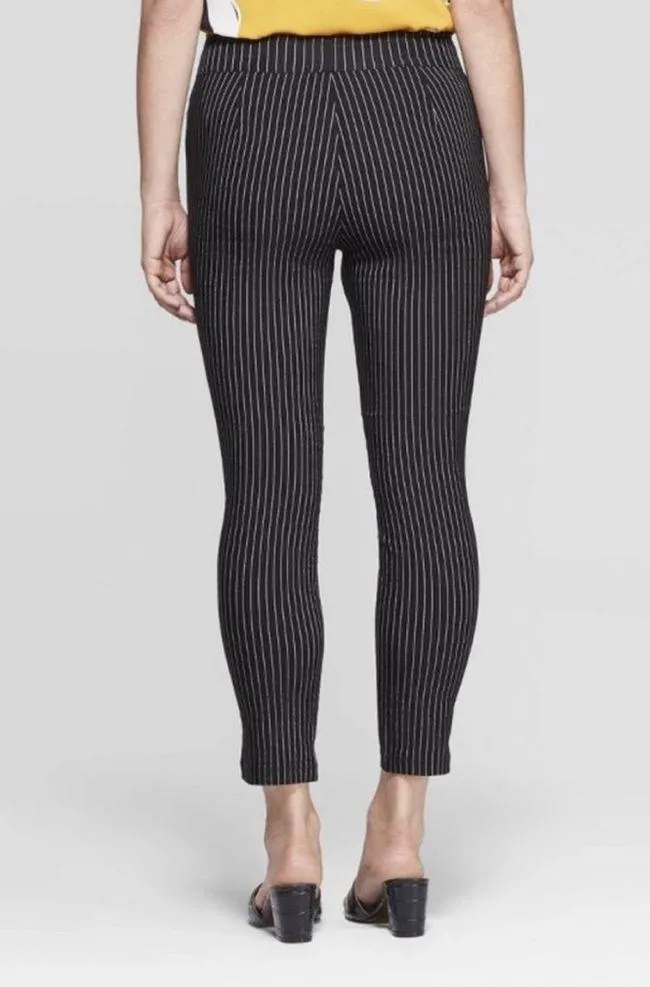 CROPPED HIGH RISE STRETCH PANTS — BLACK WHITE PINSTRIPE — 8 - NWT! - Image 10