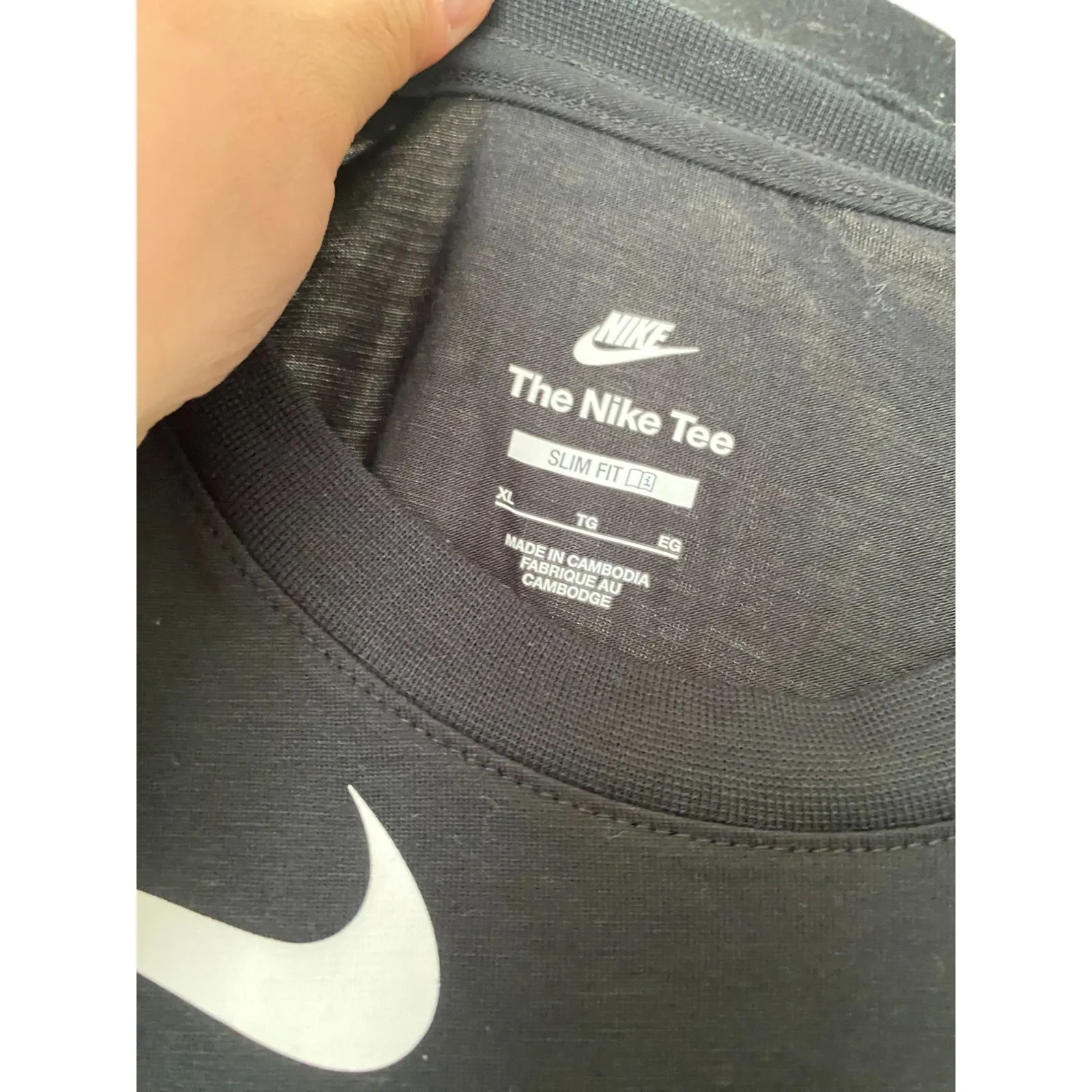 RARE Nike Tee SlimFit Black Cropped Top/Shirt White Logo Crewneck ShortSleeve-XL - Image 3