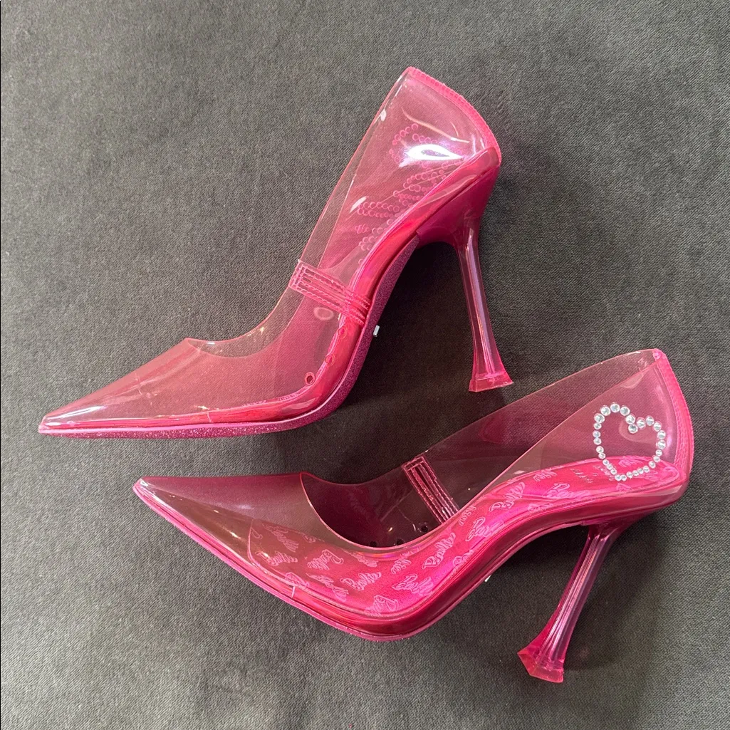 Barbie x ALDO Barbiestessy Collection Pink Translucent Pointed Toe Pumps 7.5 NEW - Image 13