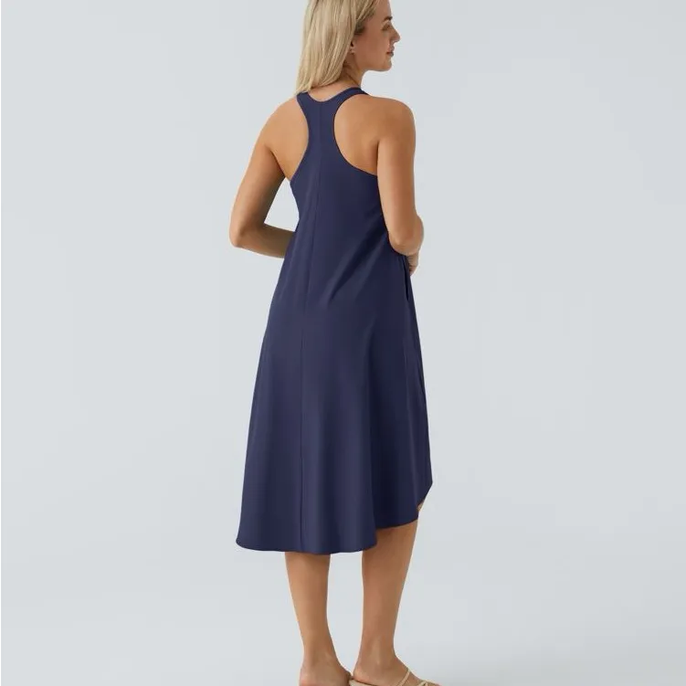 045HA.- Backless Racerback Side Pocket High Low Flowy Midi Casual Dress. Size L - Image 2