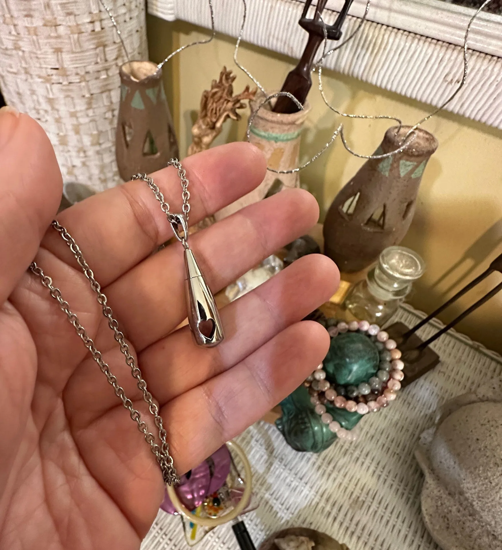 Urn Stainless Steel Tear Drop Heart Memorial Necklace Silver - Image 3