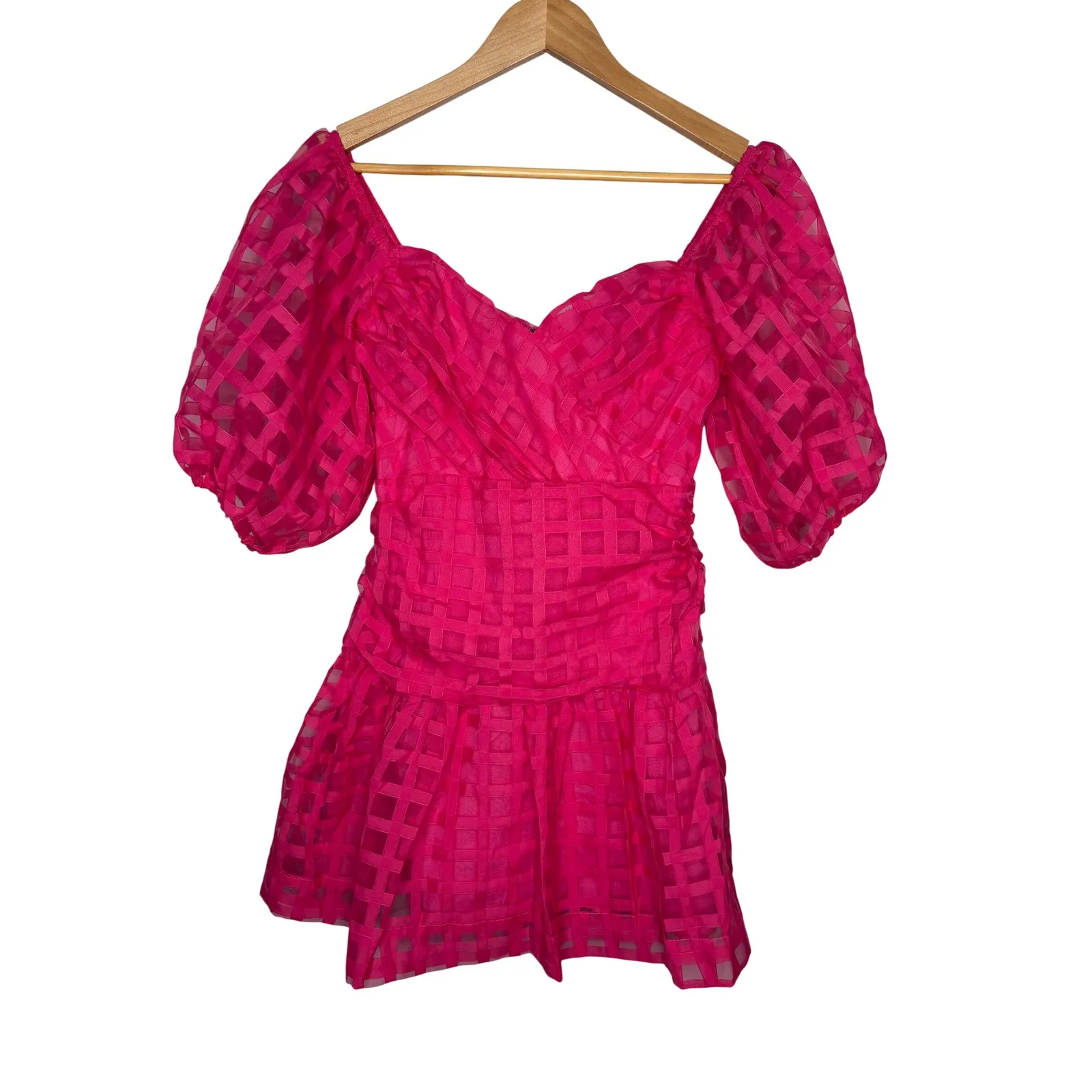Hello Molly Gal Pal Mini Dress Pink Puff Sleeve Ruched Party Coquette Size 6 NWT - Image 4