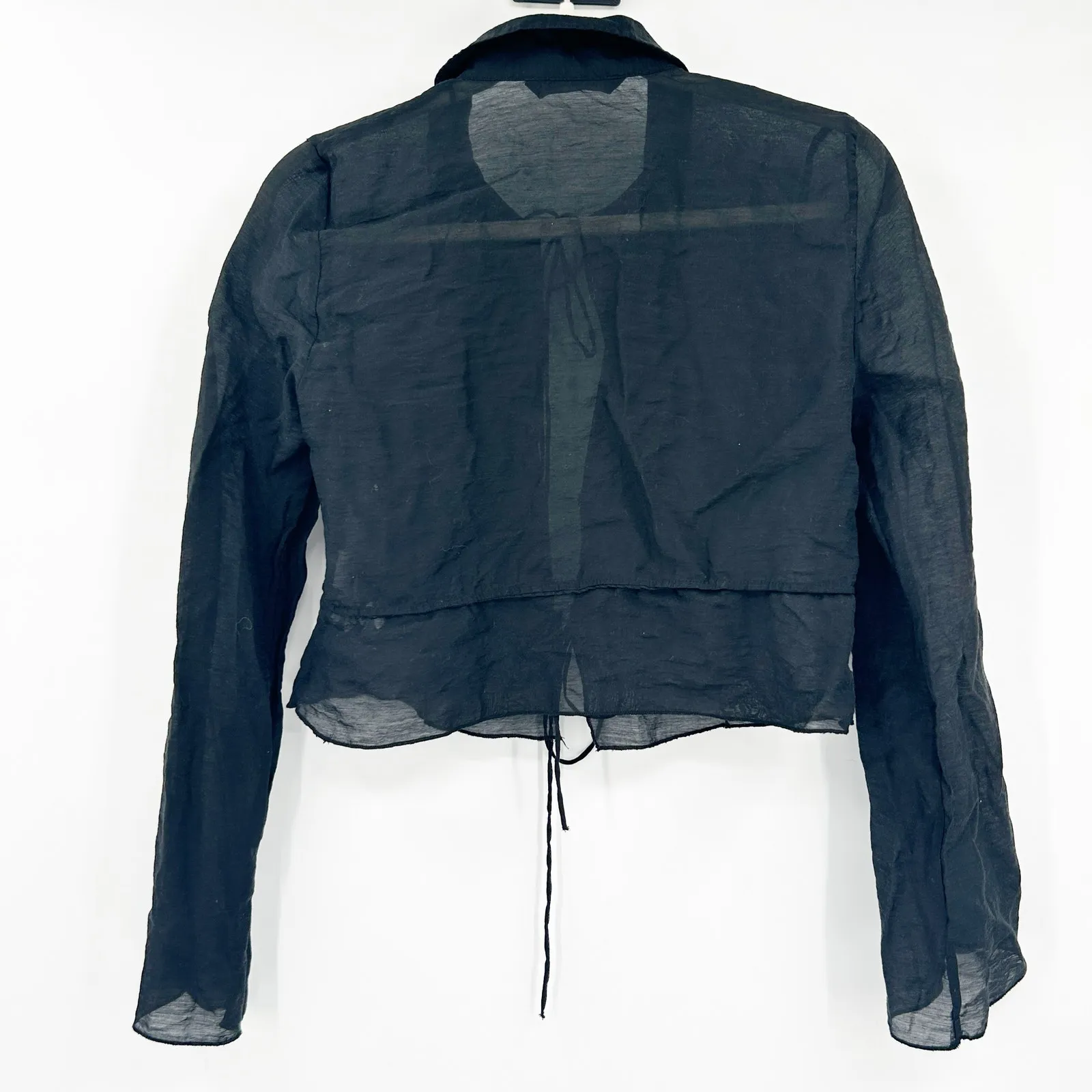 Zara Womens Dark Witchy Goth Organza Tie Front Long Sleeve Crop Top Size S Black - Image 6