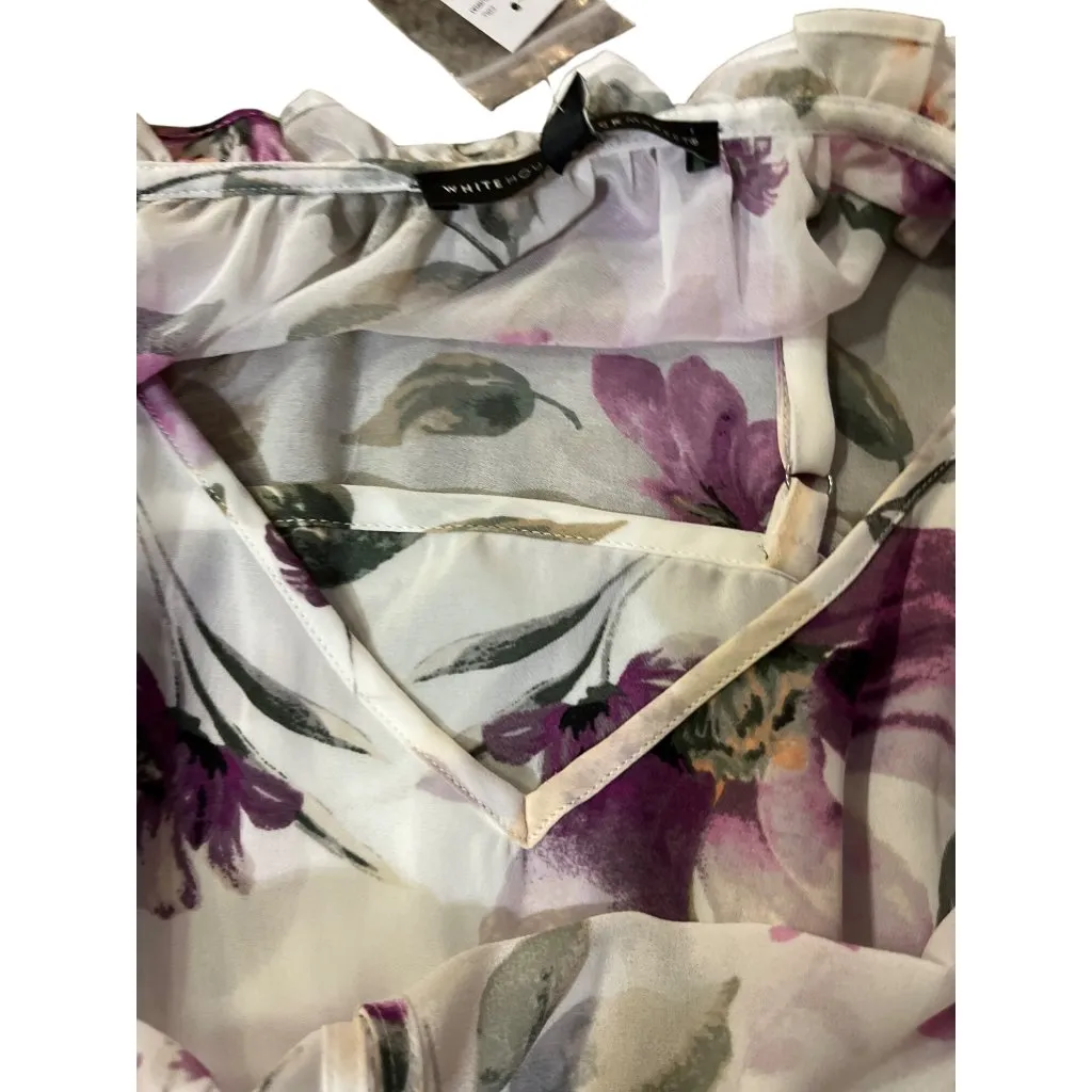 White House Black Market Womens 6 Floral Blouse Ecru Violet Ruffle + Tank NWT - Image 16