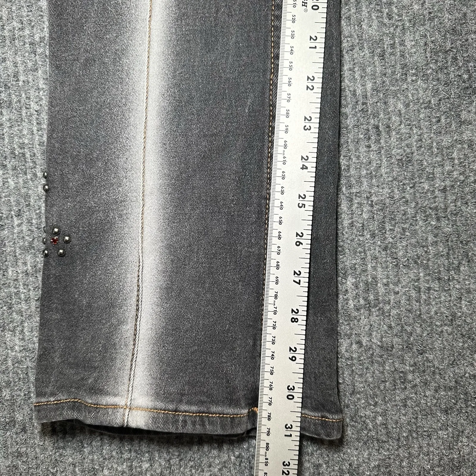 Vintage 90s‎ Bebe Denim Jeans With Beaded Crosses Size 30 Made In USA - Image 6