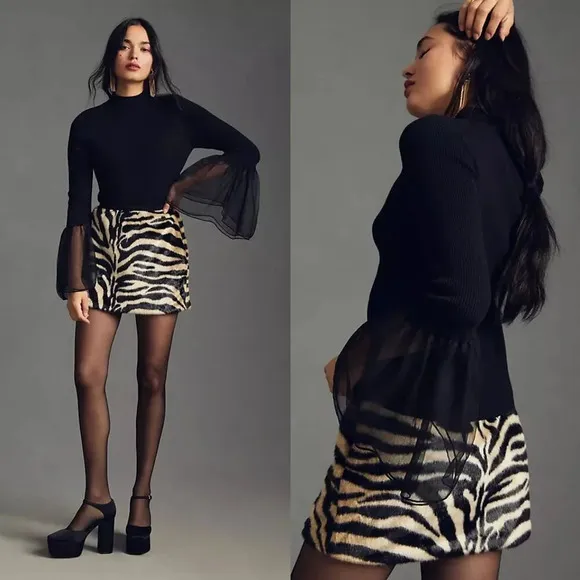 Anthropologie Tulle-Cuffed Sweater in Black Size XXS NWT $118 - Image 2