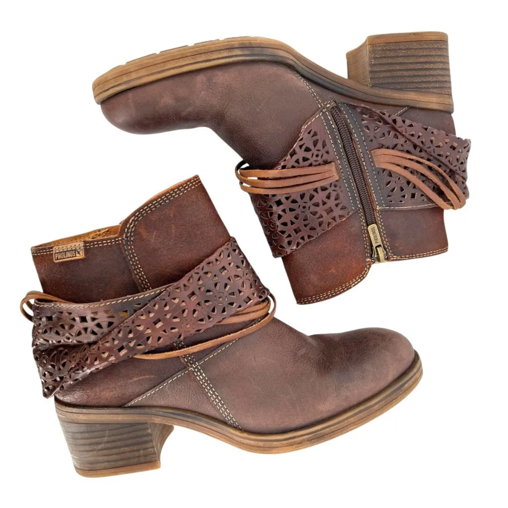 Pikolinos Womens Lyon Leather Ankle Boots Brown Laser Cut Strap Size 38 7.5 - Image 2