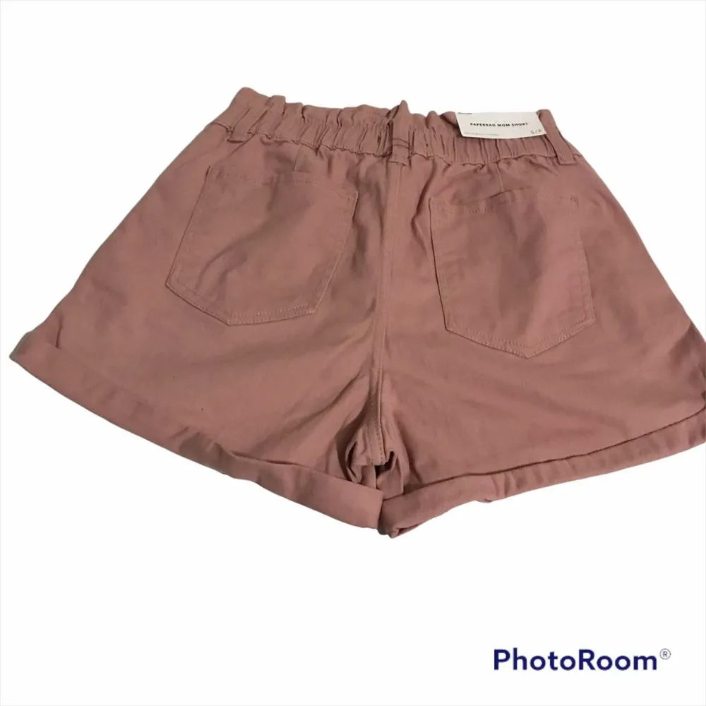 Bluenotes High Waist  Paperbag Mom Shorts Mauve XL NWT Cotton Cuffed Hems - Image 2