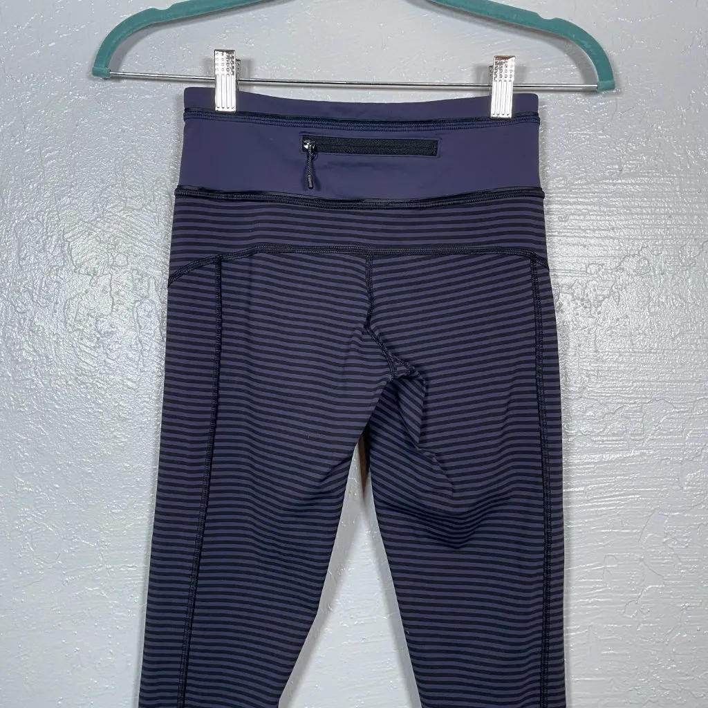Lululemon Women 2 Pace Queen Tight Stripe Cadet Blue Black Athleisure Workout - Image 7