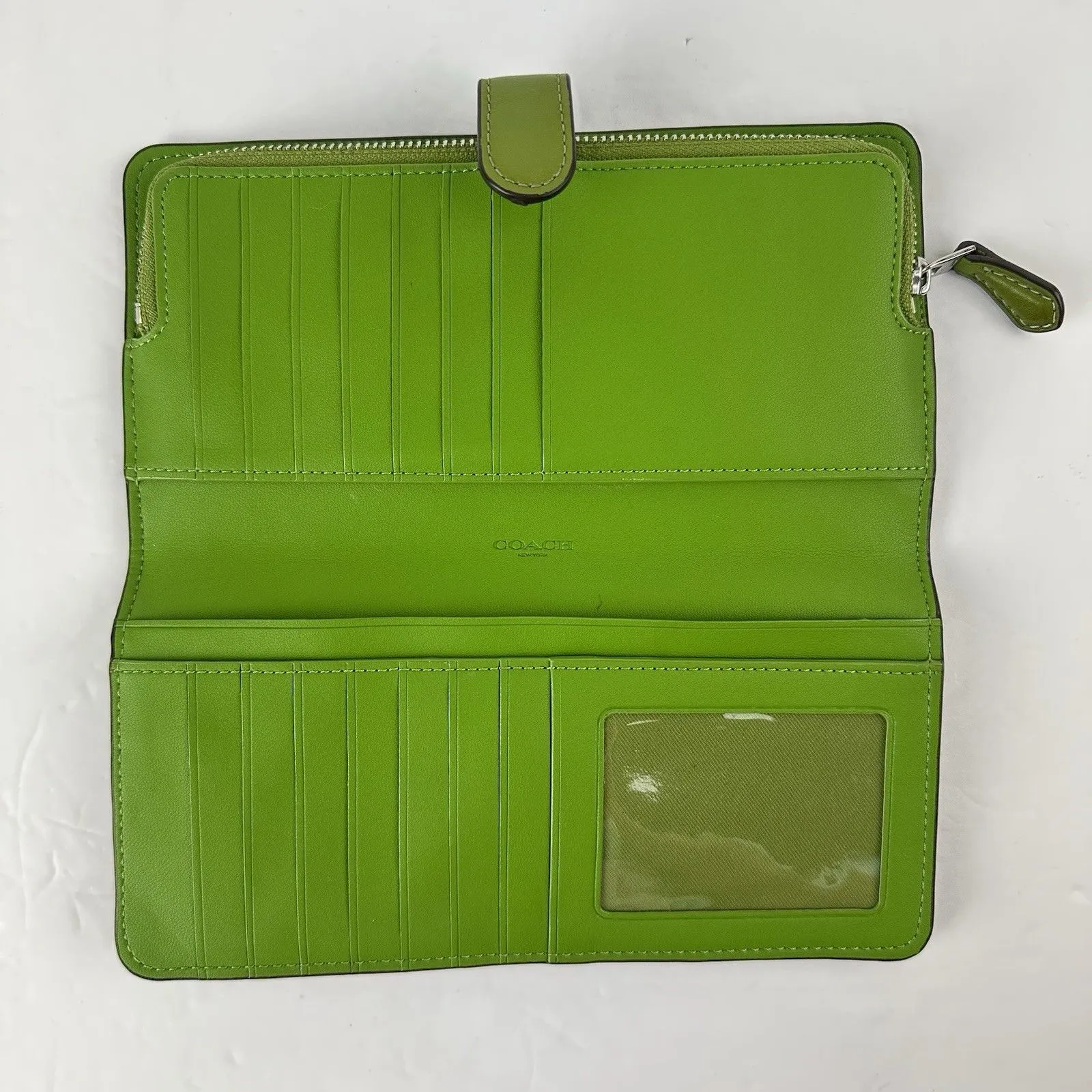 COACH Smooth Leather Skinny Snap Tab Slim Wallet Dark Lime Green CH823 Used - Image 10