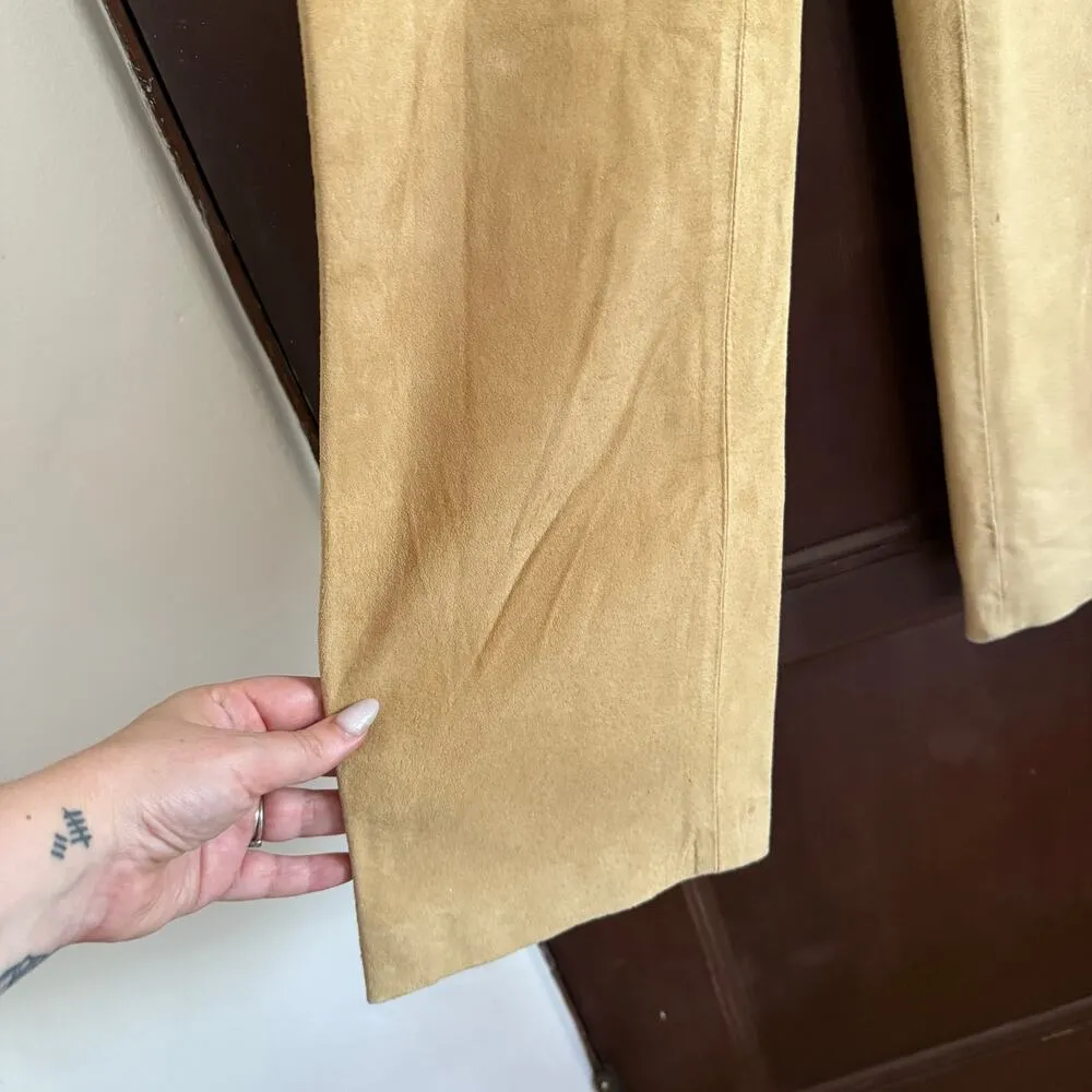 90s Vintage I.N.C | Camel Tan Suede High Rise Straight Leg Pants Leather Size 6 - Image 3
