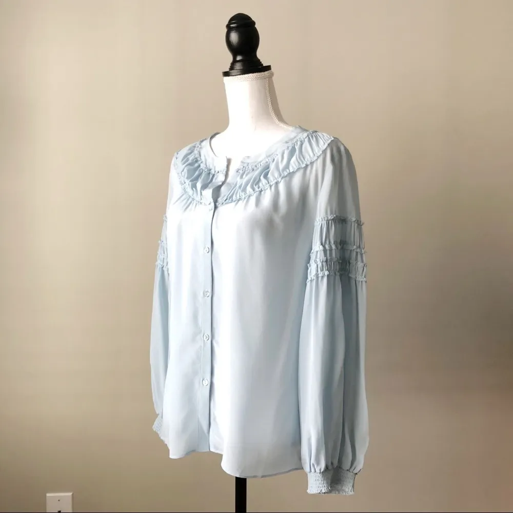 ECRU | The Bacall Silk Baby Blue Button Down Blouse  Sz S - Image 6
