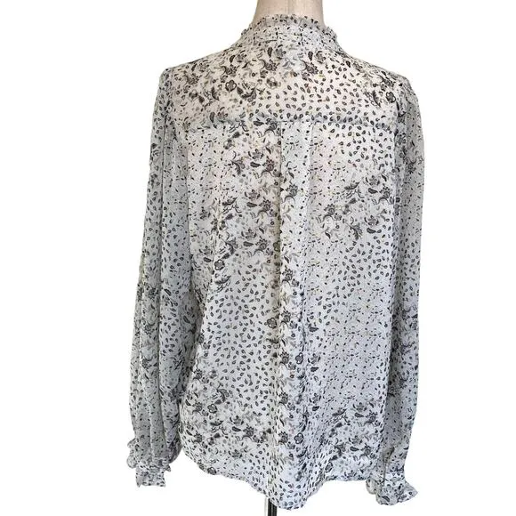 JOIE Women's White Floral Blouse Top‎ Sheer w/ Ruffles SZ Small - Image 9