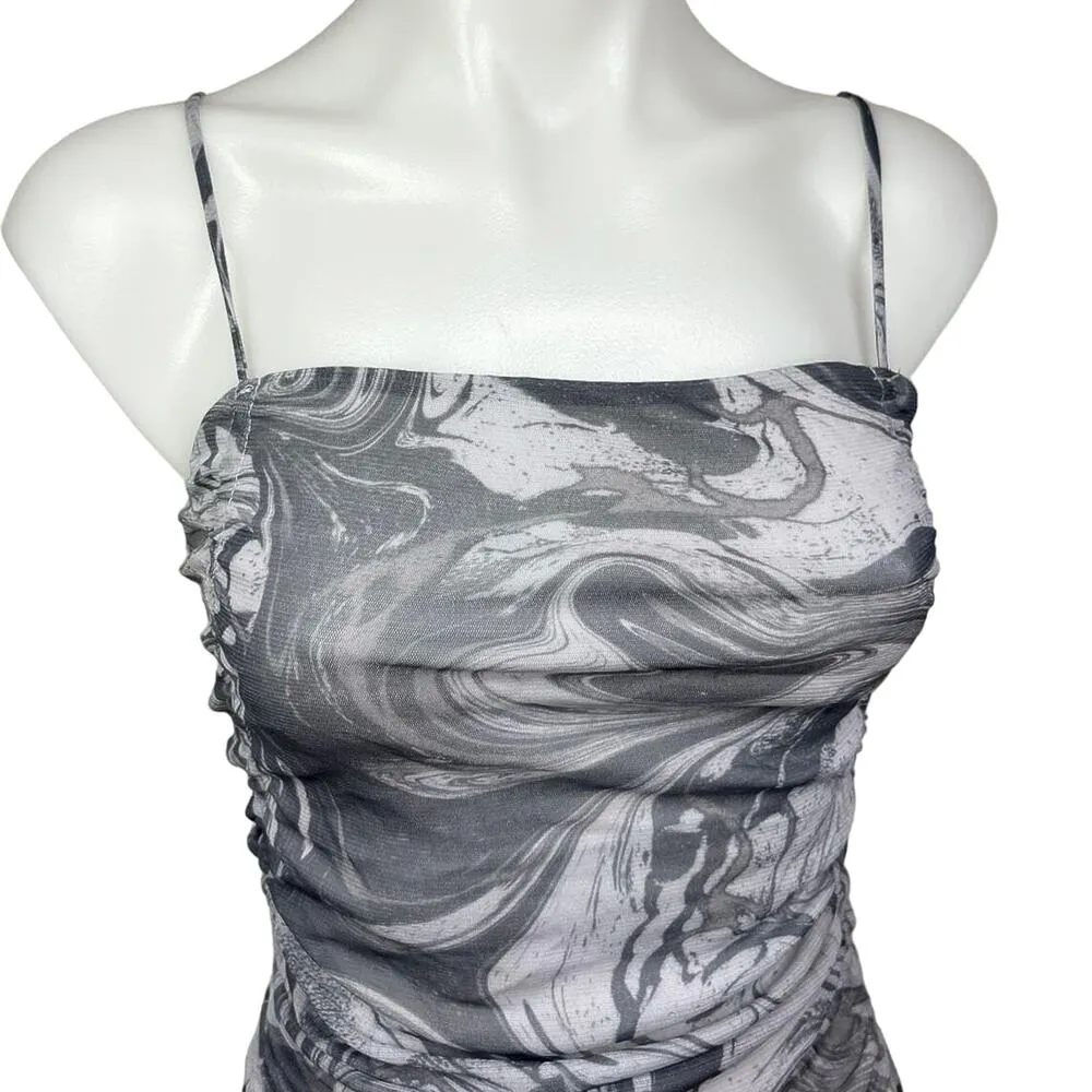 Urban Outfitters Grey Marble Tie Dye Print Spaghetti Strap Ruched Crop Top Sz S - Image 4