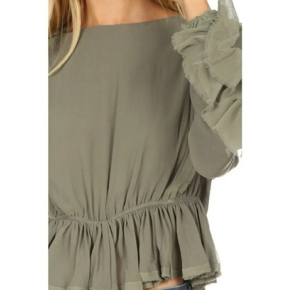 Love Shack Fancy • Olive Green Ruffle Nellie Sleeve Top - Image 65