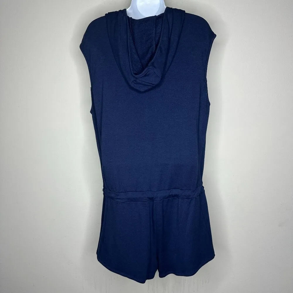 NWOT PL Movement by Pink Lotus Mantra Navy Romper w/ SS Drawstring & Hood -Sz M - Image 6