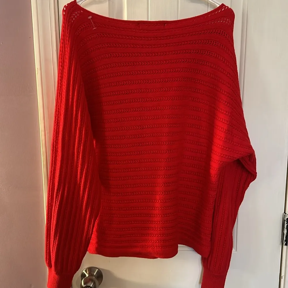 ZESICA LONG
SLEEVE CREW NECK
CABLE KNIT LOOSE
PULLOVER SWEATER Red Size L - Image 4