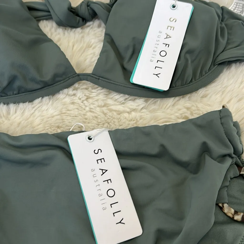 Seafolly Active Olive Leaf Split Wire Bra/Ring Side Bottom Bikini - Image 8