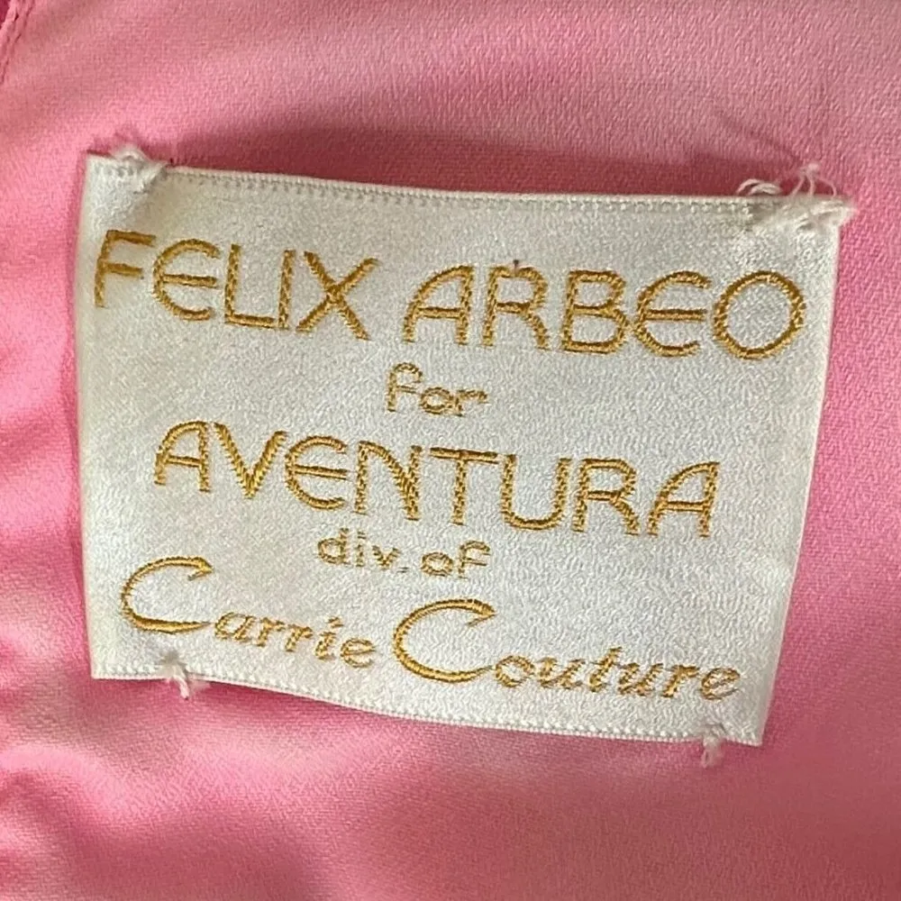Vintage 60's Felix Arbeo for Aventura Candy Pink Embellished Neck Long Gown M Size M - Image 6