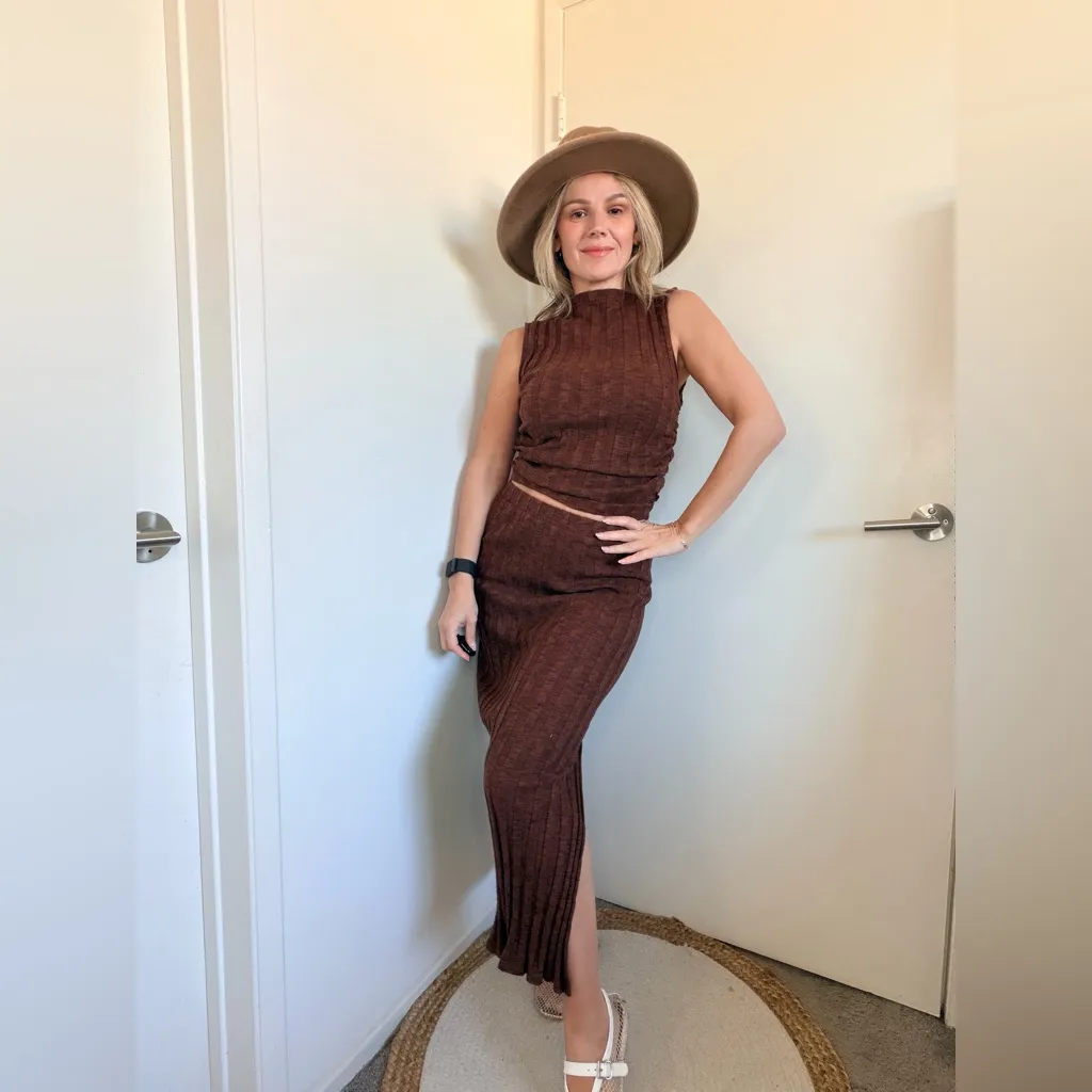 Project Social T Giorgia Funnel Neck Sweater Rib Tank and Skirt - Russet Brown - Image 7