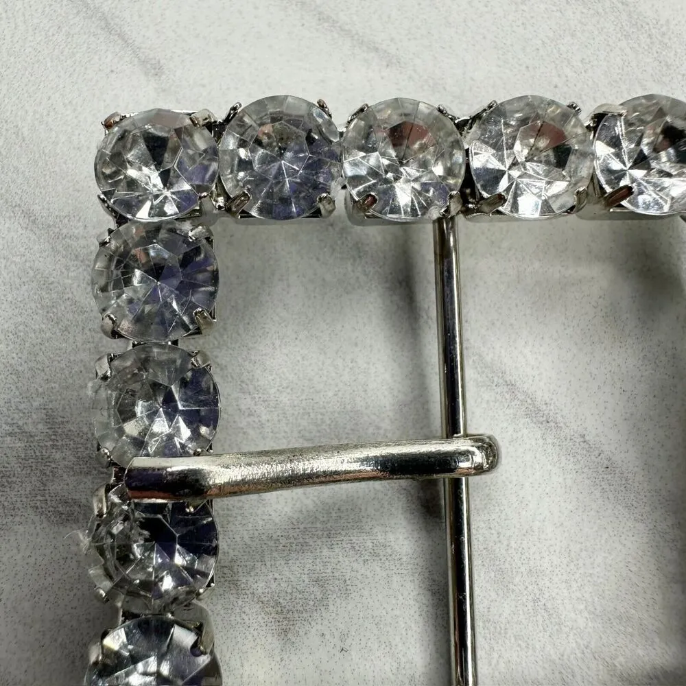 Square Rhinestone Silver Tone Belt Buckle - Image 5