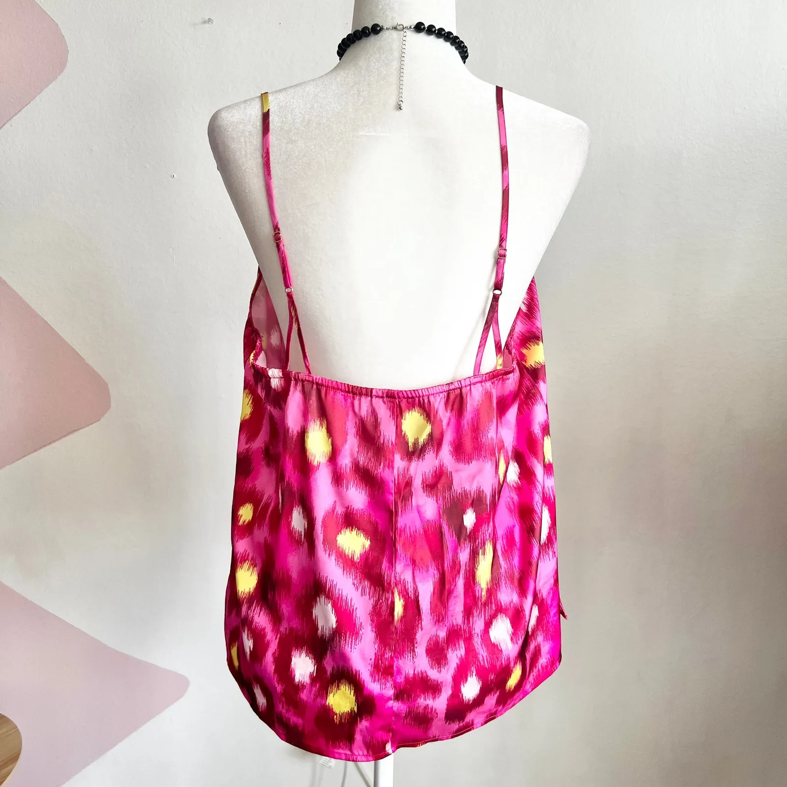 Pink Leopard Print Cami Tank Top,‎ Y2K 2000s Festival Coquette Large - Image 3