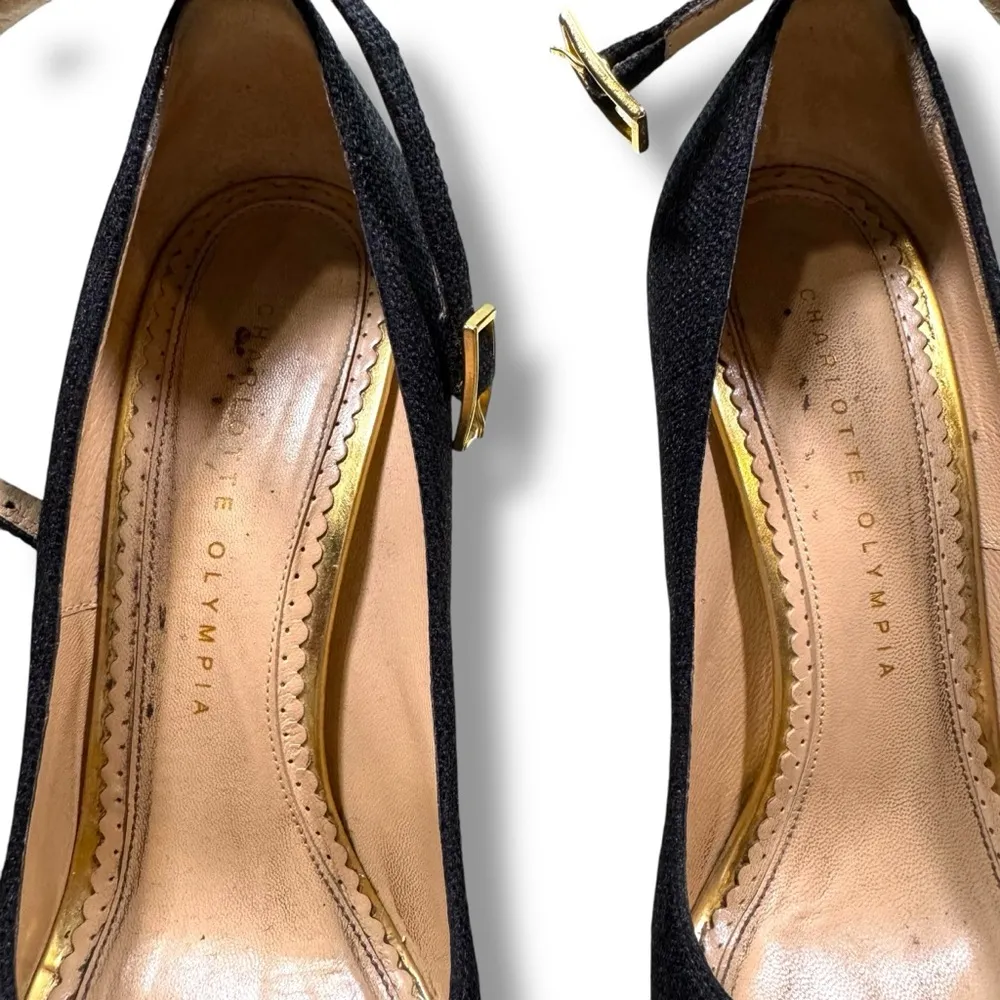 Charlotte Olympia Black Canvas Dolores Espadrille Platform Ankle-Strap Pumps - Image 7