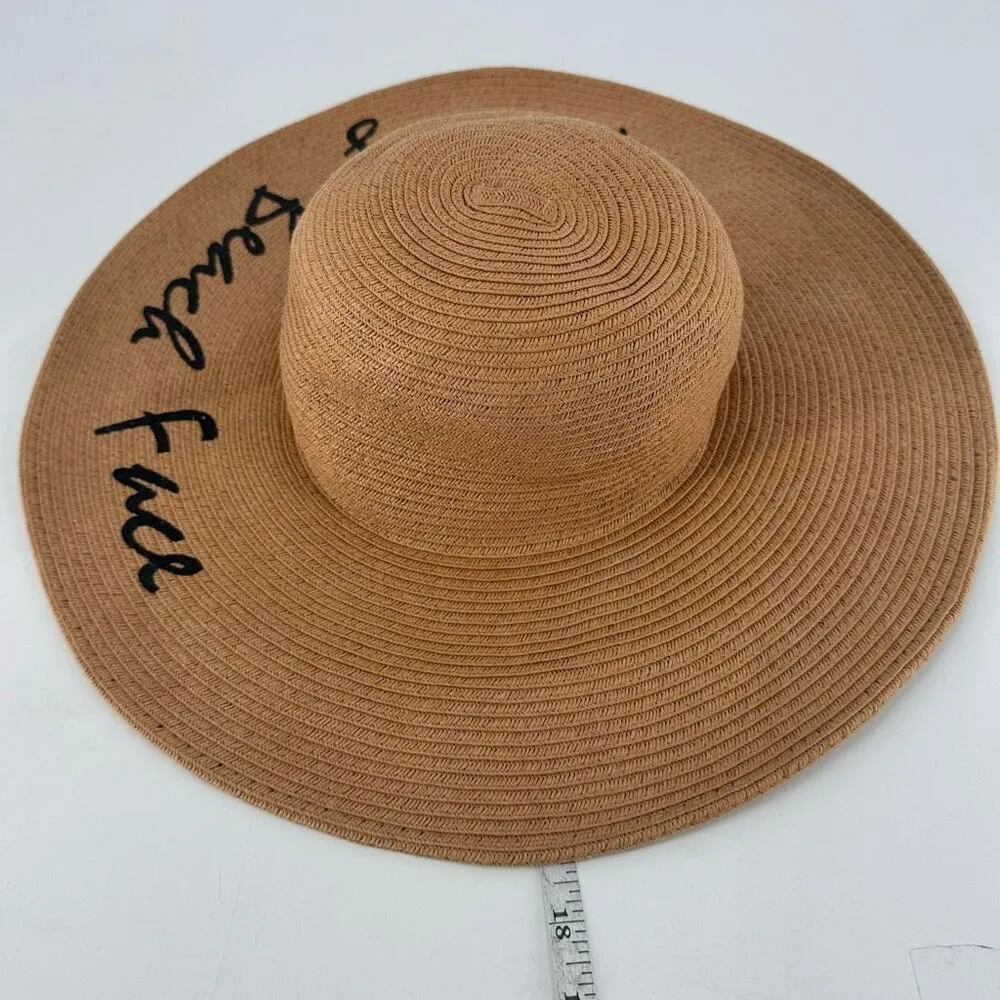 Vivian Collection Straw Wide Brim Floppy Sun Hat Resting Beach‎ Face Tan Black - Image 10