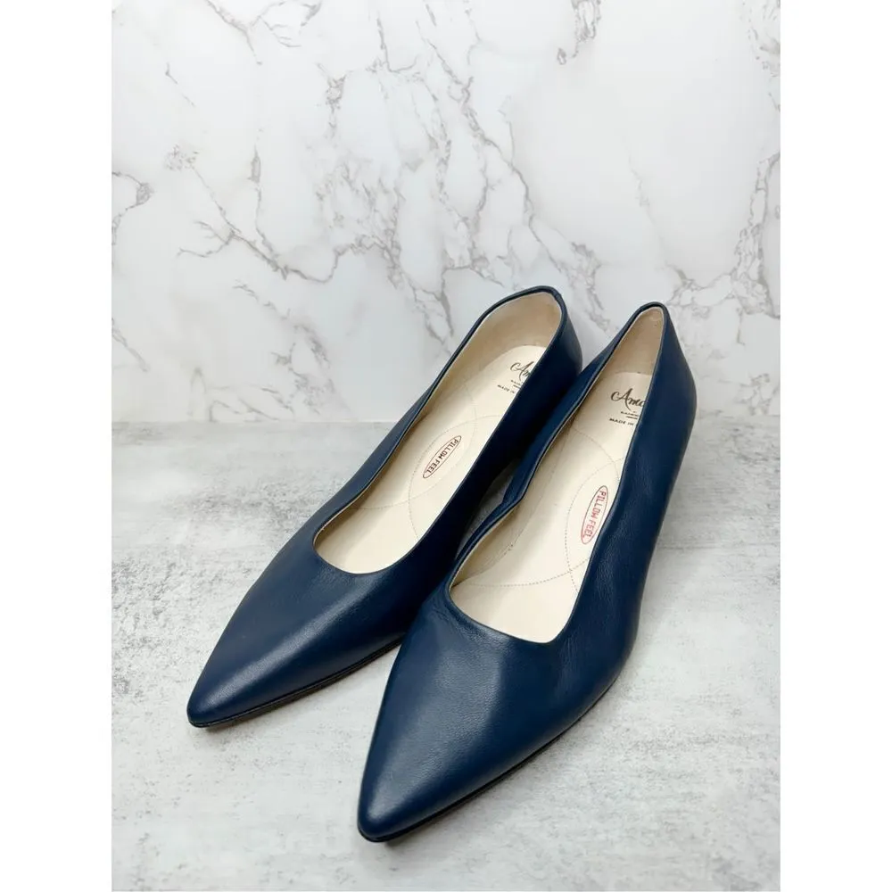 Amalfi Pumps Womens Size 11.5 Blue Leather Pavone Parmasoft Pointed Toe NEW - Image 4