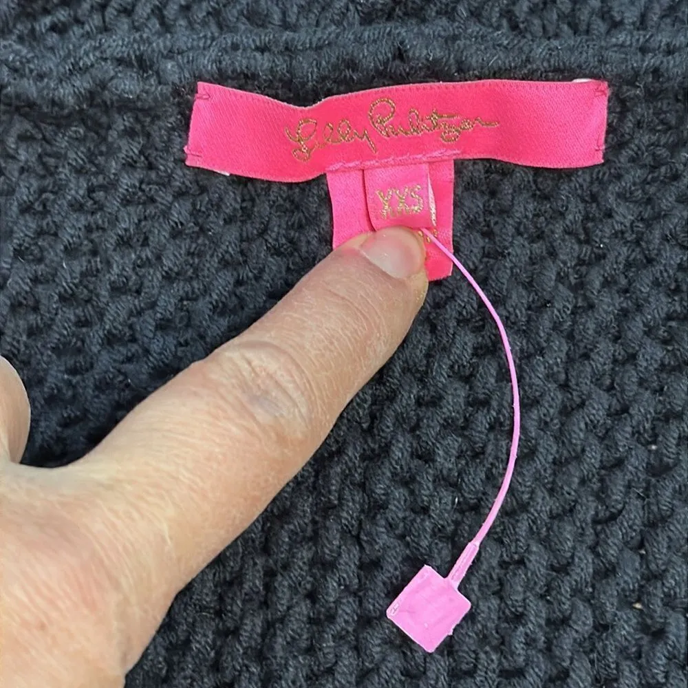 NWOT Lilly Pulitzer Womens Trinette‎ Black Open Front Faux Fur Trim Collar XXS - Image 7