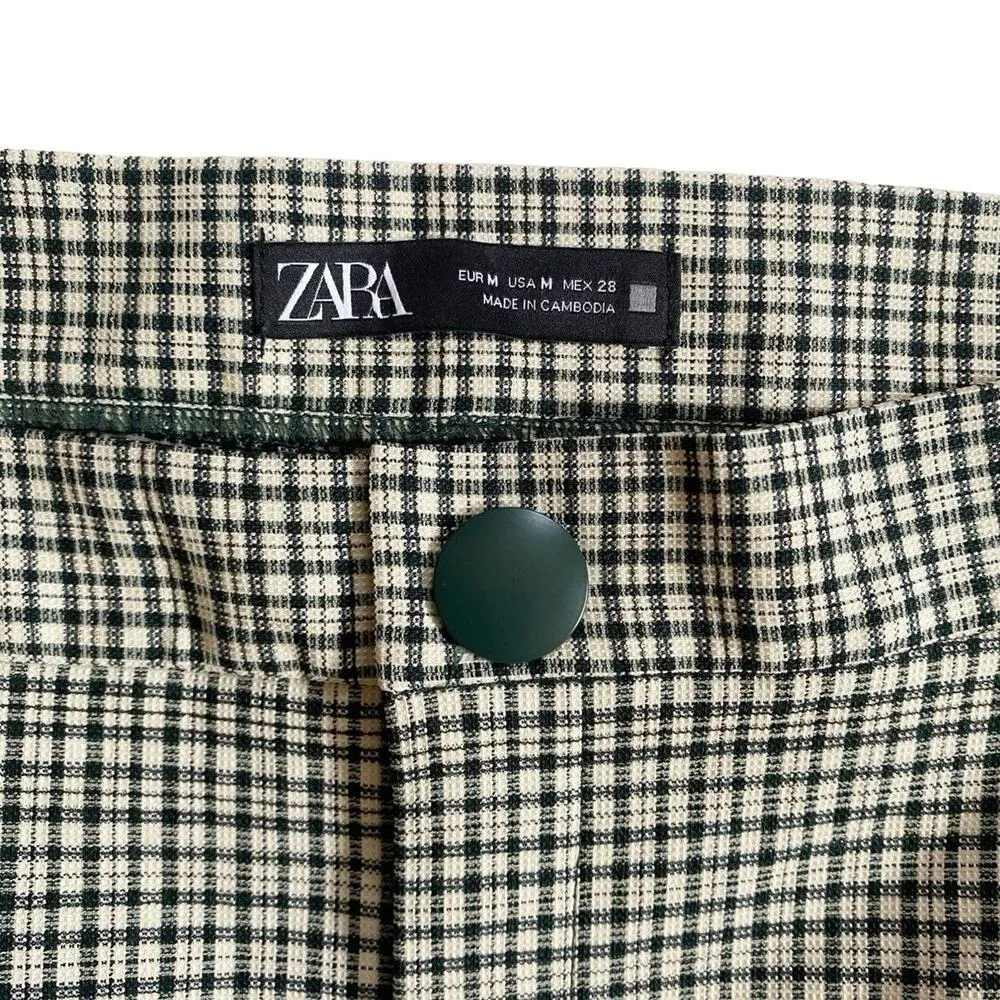 Zara‎ Dark Green and Ivory Plaid High Rise Leggings NWOT - M - Image 7